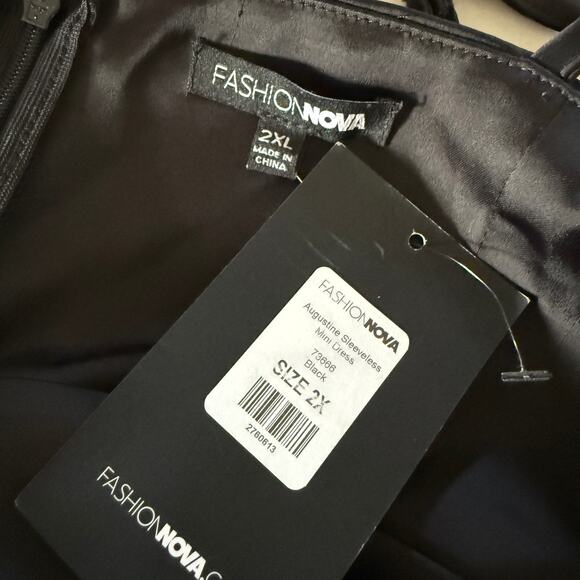 FASHION NOVA Black Augustine Satin Surplice Mini Dress with Jewel Fringe 2XL - Picture 9 of 9